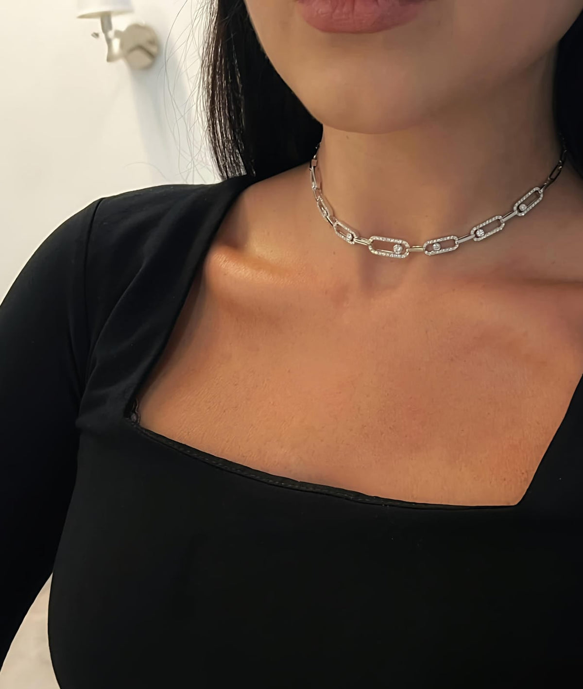 Messika Move Link Diamond Choker Necklace | White Gold Plated