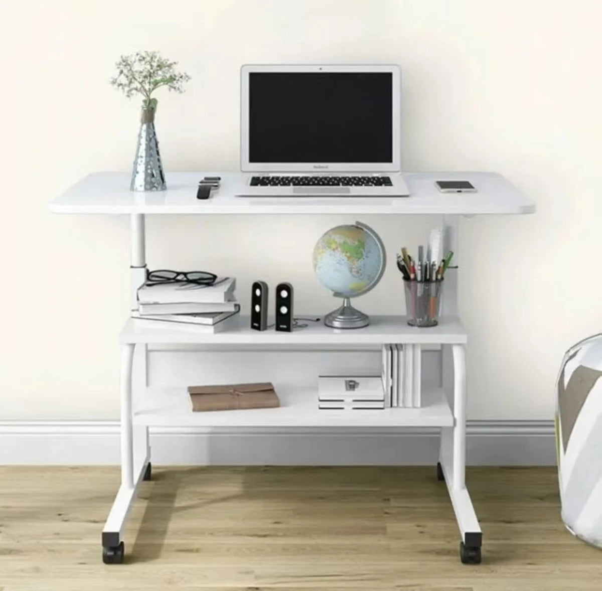 Movable Laptop Desk Wooden Height-adjustable Computer Desk Simple Storage Computer Table with Wheel
