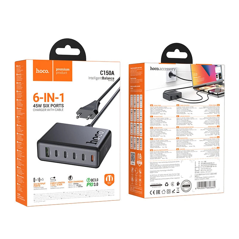 Hoco – 6-in-1 Fast Charger Hub USB-C Multi-Port