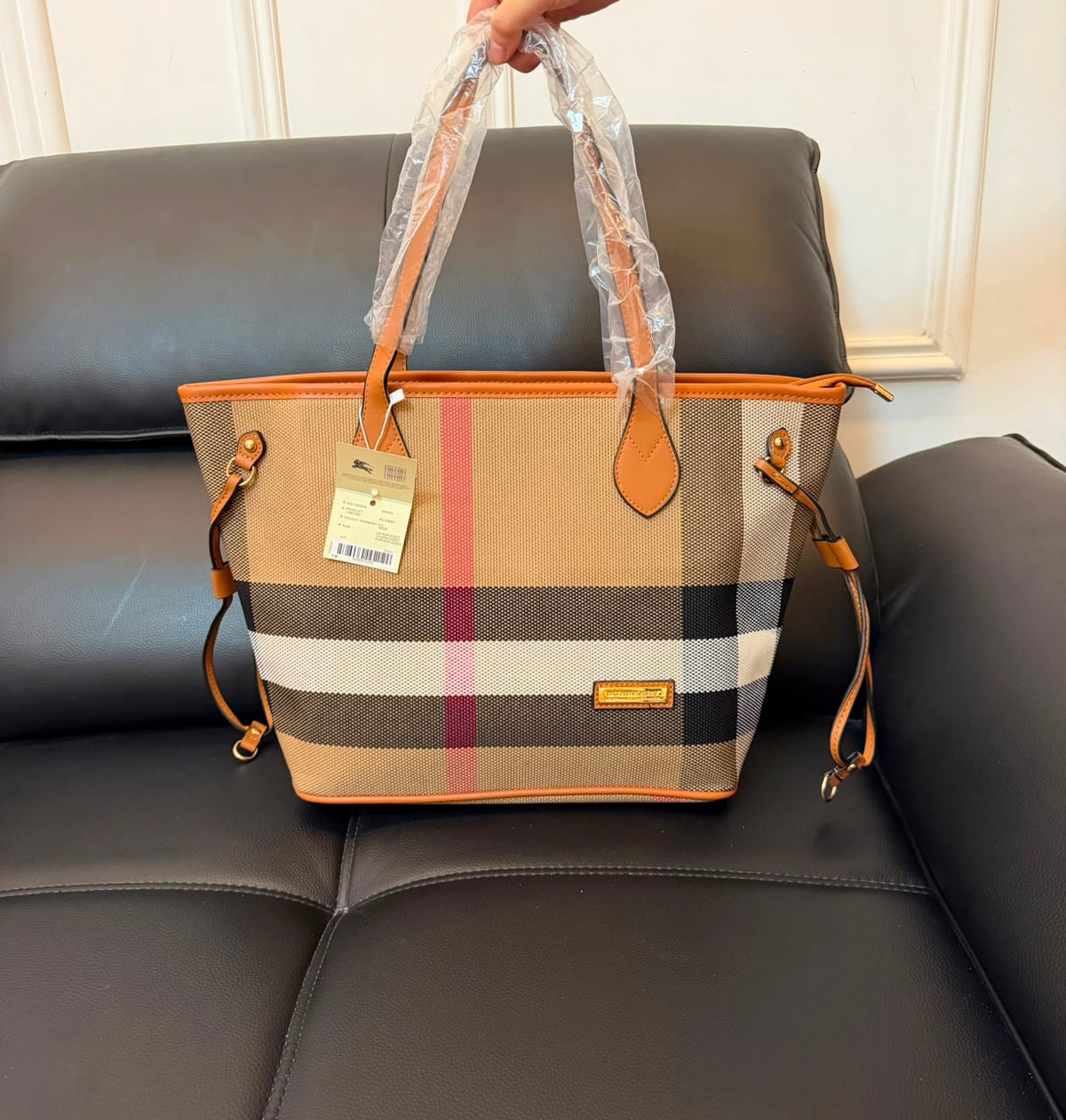 Burberry Inspired Tote Shopper Bag | Classic Check Design | 46×16×29cm