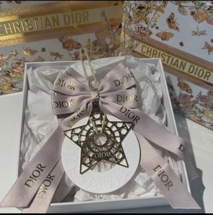 Dior Inspired Car Fragrance Stone Hanger | Satin Ribbon Bow & Gold Star | Car Air Freshener