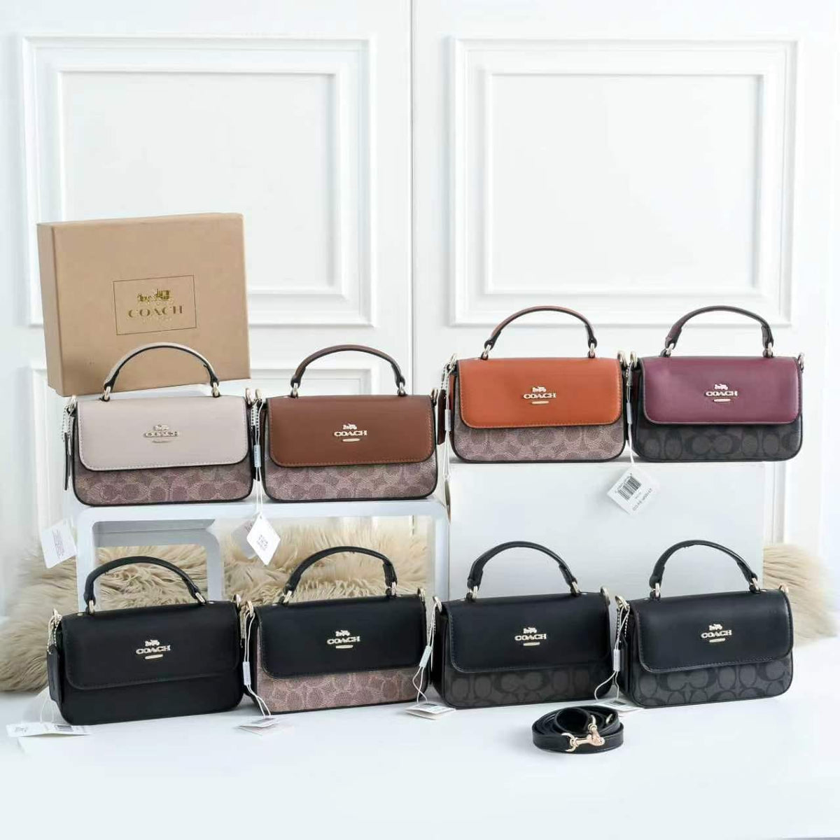 Coach 412 Structured Handbag | Classic Mini Bag with Box | 19×5×6cm