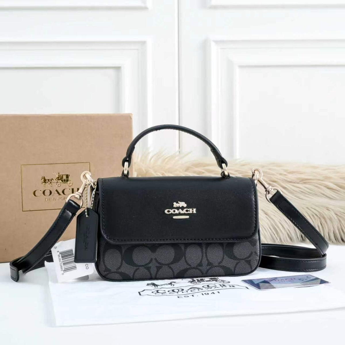 Coach 412 Structured Handbag | Classic Mini Bag with Box | 19×5×6cm