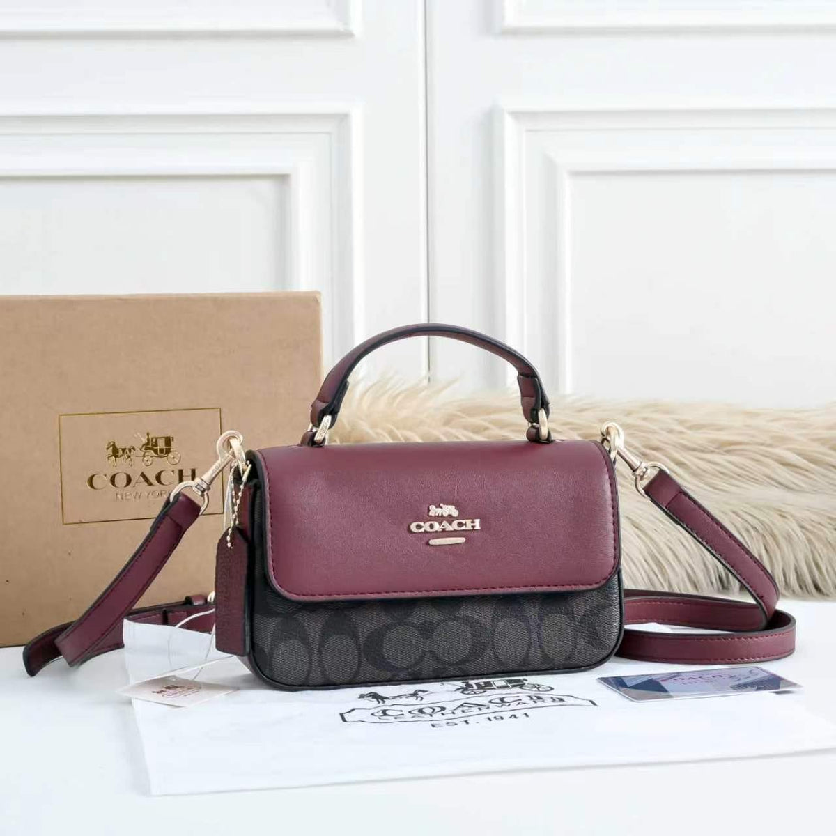 Coach 412 Structured Handbag | Classic Mini Bag with Box | 19×5×6cm