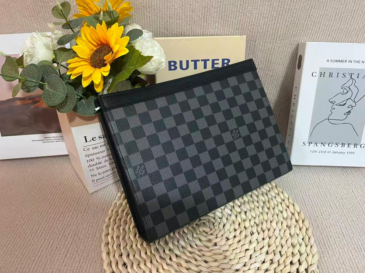 Monogram Canvas Men's Clutch Pouch | Luxury Designer-Style Zip Pouch with Gift Box | حقيبة كلاتش رجالي مونوغرام