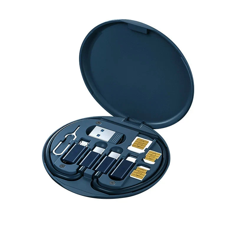 Portable 5-in-1 Multi-Cable Box – 60W Fast Charging Data Cable Organizer