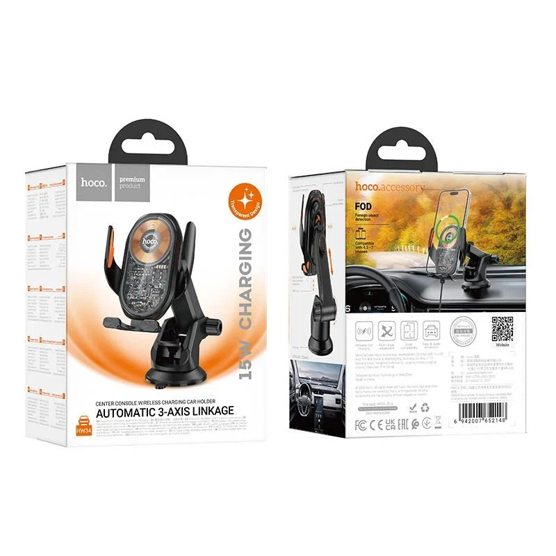 Hoco – Wireless Charging Car Holder 15W Auto-Clamp